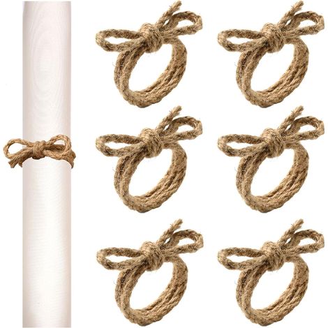 6 PièCes Noeud Rond De Serviette De Table en Corde De Jute, Rustique Naturelle Fait Main Rond De Serviette pour Style ChampêTre DéCoration Table, Mariage, FêTe, NoëL (1/5)