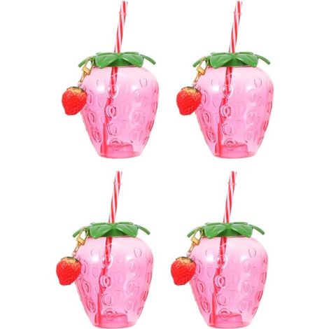 Lot de 4 gobelets hawaïens avec pailles forme maison, l'école, bureau, fêtes, pique-niques, camping (1/5)