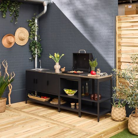 Cuisine extérieure 3 modules acier inoxydable avec barbecue charbon noir Naxos (1/5)