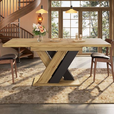 Table à manger extensible 119–158,5 x 80 cm avec rallonges intégrées, pieds en x, finition bois