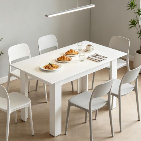 Mesa de comedor extensible blanca de MDF y acero 180 x 80 x 75 cm OKWISH (1/5)