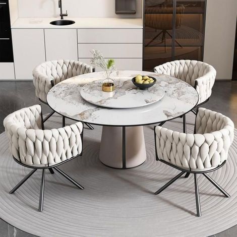 Lot de 4 chaises pivotantes - KOMHTOM - Velours beige - Base métal stable - Design ergonomique (1/5)