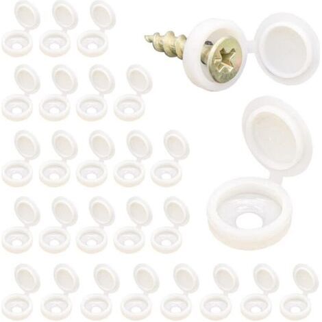 Lot de 100 cache-vis en plastique de 1.35 cm, caches décoratifs à clipser pour vis M4, blanc