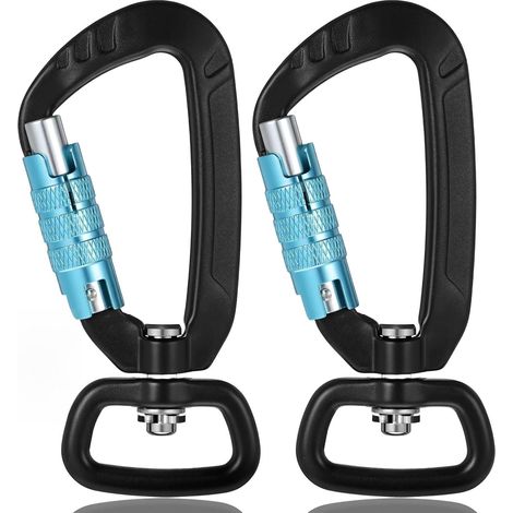 Lot de 2 mousquetons rotatifs en aluminium aéronautique, rotatif à 360 °, robustes et légers, charge jusqu'à 450 kg, pour laisses de chien en plein air, escalade, balançoires et camping (1/5)