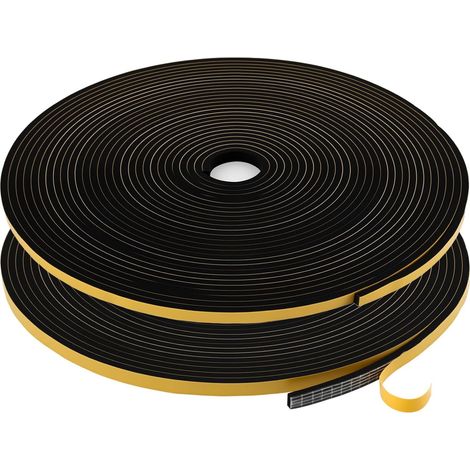 Self-Adhesive Foam Rubber Sealing Strip, 6mm x 3mm x 20m Black Thermal Insulation Foam Strip for Doors with Adhesive Grid for Windows (10m×2 Rolls) (1/5)