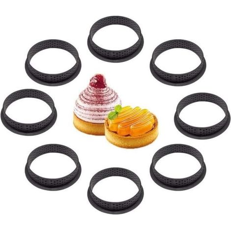 QQ06570-Moule à GâTeau 8 PièCes,Anneau à Tarte de PâTisserie Coupeur Perforé Forme Ronde Mousse Cercle DéCorateur de Dessert (1/4)