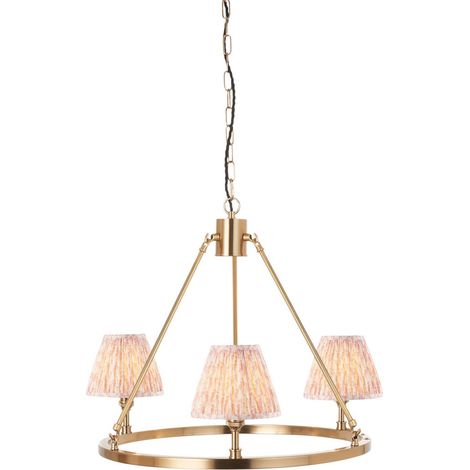 Endon Chester Suspension en laiton vieilli brossé avec abat-jour en tissu feuille couleur pêche 16 cm 3 x B22