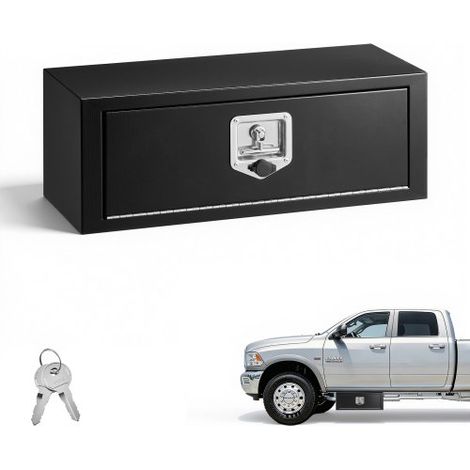 Lkw Unterbaubox 686 x 254 x 254 mm Unterflur Staukasten Kaltgewalzter Stahl Wasserdichter Werkzeugkasten mit T-Griff Schloss für Lkw Anhänger Transporter Werkzeugkiste Unterflurkasten Schwarz (1/5)