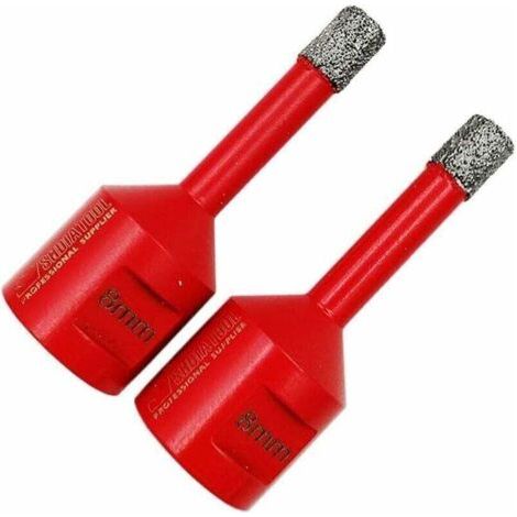 Forets Diamant 8mm - Lot de 2 Trépans de Forage avec Filetage M14 pour Perçage à Sec en Porcelaine, Carrelage, Granit, Marbre (Rouge)