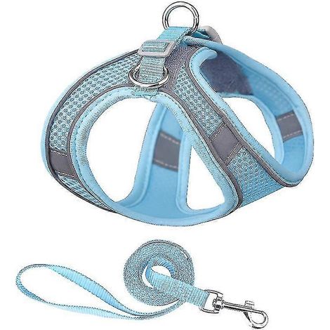 Harnais pour animaux de compagnie avec laisse, en nylon réfléchissant, pour chiens et chats, taille XXS, bleu (1/5)
