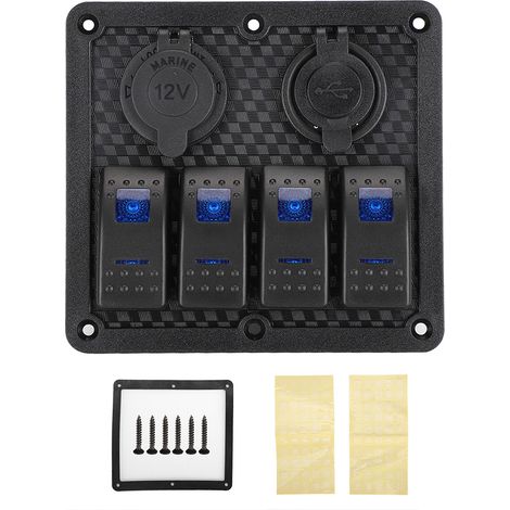 12V 24V 4 Interrupteurs à Bascule IP65 Étanche avec Prise Allume-Cigare 2 Ports USB pour Bateau Voiture (1/5)