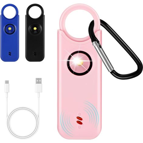 Alarme personnelle Anti agression de Poche, Alarme de sécurité d'autodéfense Rechargeable par USB pour Femmes, Sonnerie 135 DB avec Signal LED, pour Femmes, Enfants et Seniors (Rose)
