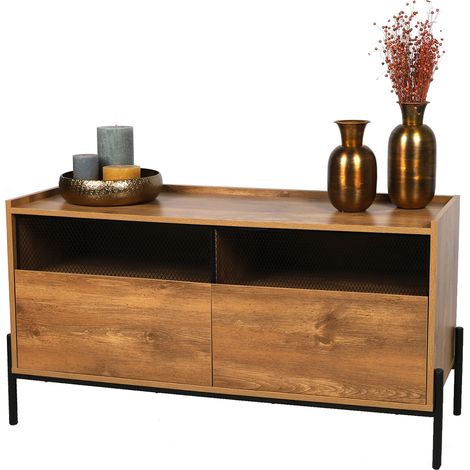 Buffet 2 portes 119x40x63 cm décor bois et pieds en métal - OLI