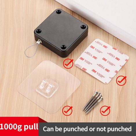 (Tire-tire noir 1000 g) Verrou et ferme-porte automatique sans perçage pour portes coulissantes Fixation adhésive sans perçage pour portes vitrées/patio Sécurité enfants et animaux (1/5)