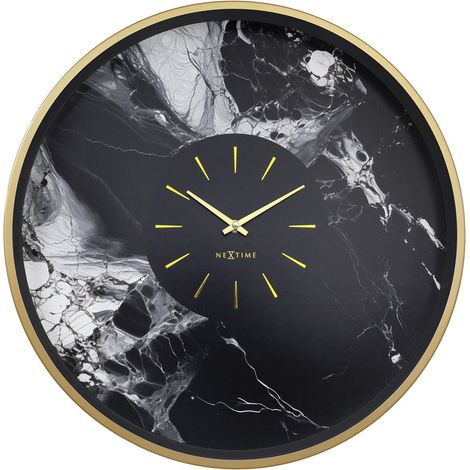 Grande Horloge Murale Silencieuse 48 cm en Aluminium Effet Marbre Blanc et Argent - PANGIVO