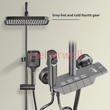 Ensemble de système de douche gris, salle de bains numérique LED, robinet de douche de pluie, Thermostat de bain en laiton, douche de pluie 4 voies avec ensembles de robinets de Bidet (1/4)