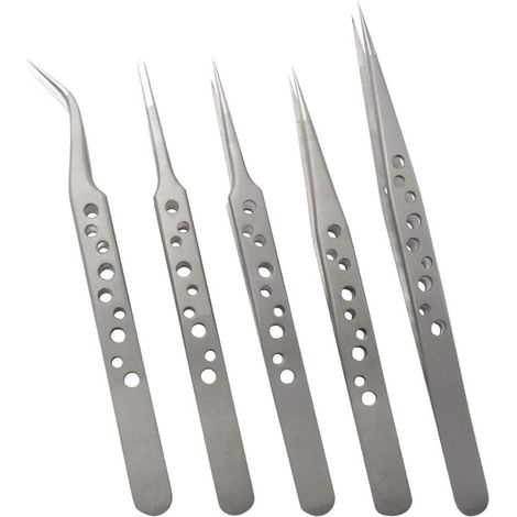 Ensemble de 5 pinces de précision en acier inoxydable, adapté à la réparation électronique et aux travaux manuels.