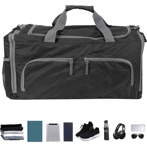 Sac de rangement pliable multifonctionnel grande capacité pour le sport, idéal pour les voyages et le sport. Compartiment pour rangement sec et humide. Sac de yoga portable avec compartiments pour le (1/5)
