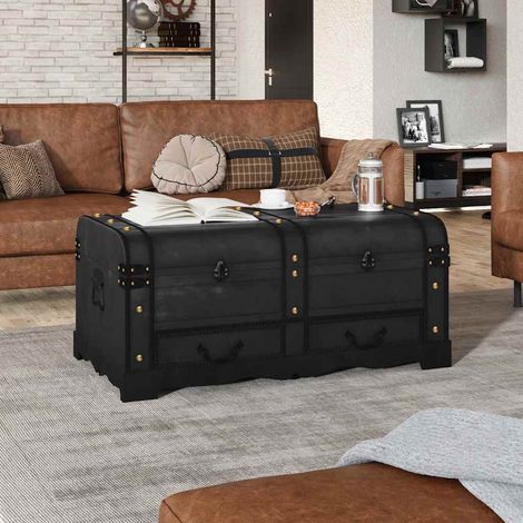 vidaXL Cofre baúl de madera negro 90x51x42 cm (1/5)