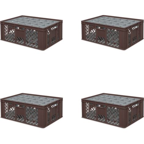 BRB 4x boîte en verre 600x400 mm, 24 verres jusqu’à 205 mm de hauteur/diamètre 87 mm, brun