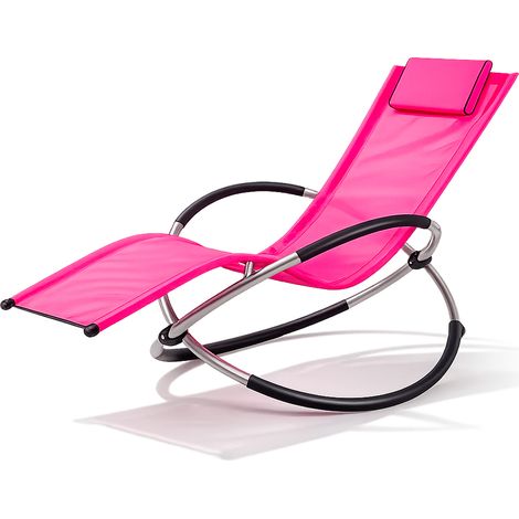 Sdraio A Dondolo Da Giardino Poltrona Basculante Con Poggiatesta Removibile In Textilene Traspirante Telaio In Metallo Ergonomica Relax Piscina Terrazzo Outdoor 73 x 150 x 93 Cm Fuxia (1/5)