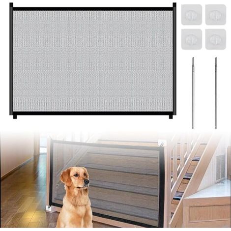 XEPHO Barrière de sécurité, pour chien, 110 x 72 cm, avec 4 crochets adhésifs, rétractable et extensible, pour bébé, animal de compagnie
