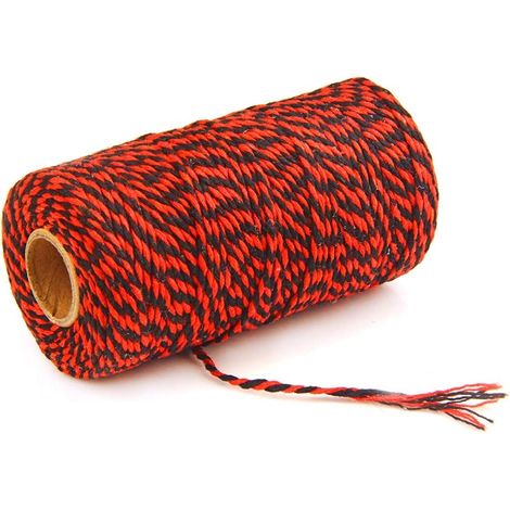 Ficelle de boulanger, 1 rouleau de 109 yards de ficelle de coton pour emballage cadeau, artisanat et décoration (rouge + noir)