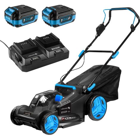 Tondeuse à Gazon sans Fil Set 43 cm 2x18V, Tondeuse électrique sans balais avec 2X Batteries 4,0 Ah, Chargeur Duo et bac de ramassage, Tondeuse de Jardin sans Fil Set Complet (1/5)