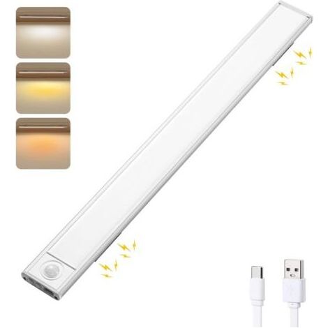 Éclairage LED sous meuble avec détecteur de mouvement, rechargeable par USB, 3 modes de couleur, 50 cm (1/4)