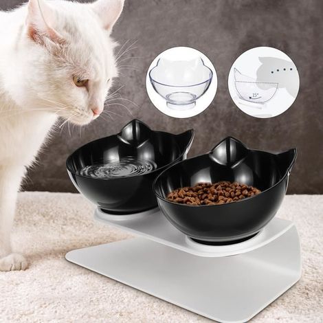 Gamelle Anti-dérapant Double Bols Mangeoires Chat Chien - NOIR - Inclinaison 0-15° - Amovible (1/4)