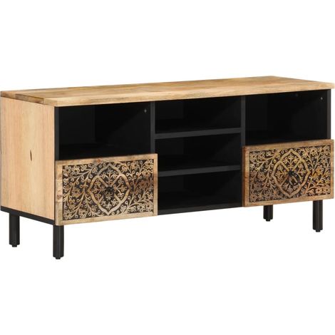 Mueble de TV multimedia estante para televisión aparador de TV comedor sala de estar dormitorio 100 x 33 x 46 cm madera maciza de mango marrón 020025460