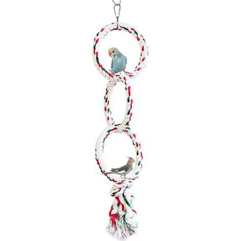 Jouet pour Oiseaux Perruche Anneau de Balançoire Perroquet Perchoir en Corde de Coton Parrot Jouets à Mâcher pour Conure calopsitte, Trois Anneaux (1/3)