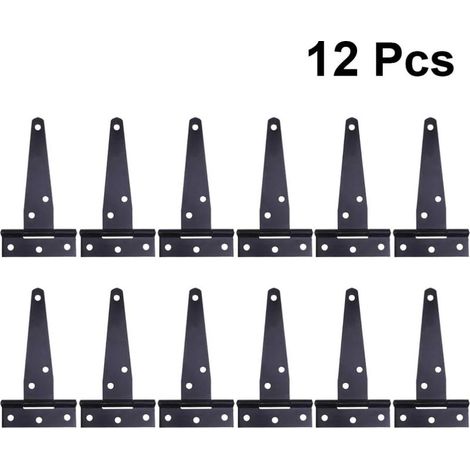 12 pièces Charnière en t robuste noirs Charnières de portes en bois ou portes métalliques fer antirouille charnières de porte de grange (4 Pouces) GROOFOO (1/4)