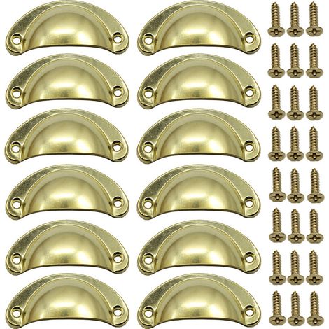 BRAVIX Poignée Bouton de Porte Décoration Rétro pour Meuble Tiroir Poignée de Coquille Vintage pour Tiroir Armoire Meuble Cuisine Fer Incurvé Bouton de Porte de Placard Retro Pour Armoire(12PCS) (1/5)