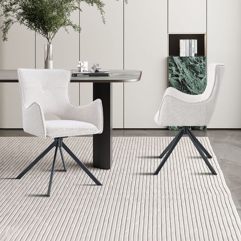 Lot de 2 chaises pivotantes en tissu texturé écru - BOLLY (1/5)