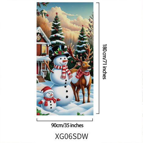 Nouvelle décoration de porte pour Noël, motif cadeau du Père Noël, ambiance festive - 90 x 180 cm (perforée + ruban) - 20