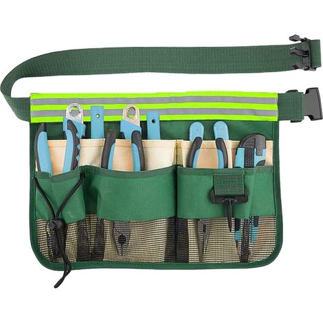 Ceinture porte-outils, sac à outils en Oxford 600D, pochette de ceinture multipoches pour jardiniers, ouvriers du bâtiment, mécaniciens, hommes et femmes (vert / noir) (1/5)