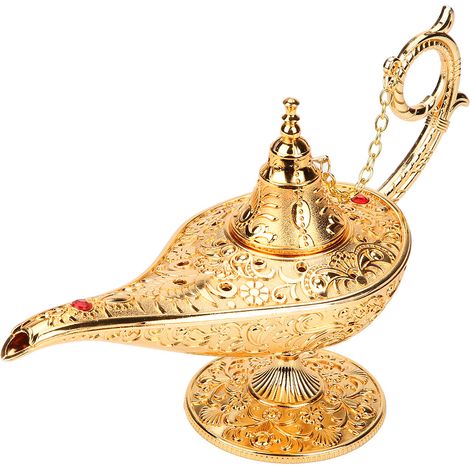 Lampe décorative creuse en métal sculpté, inspirée de la légende d'Aladdin, pot à souhaits magique. (1/5)
