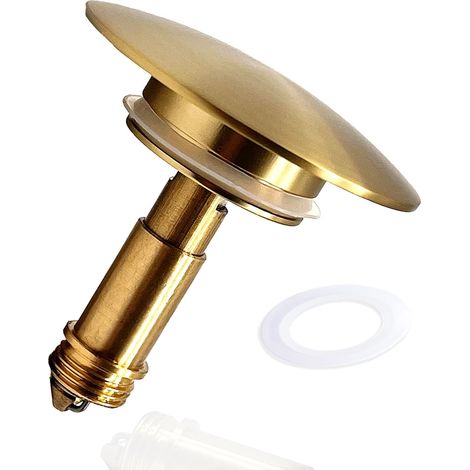 1 Bouchon de lavabo 66mm, Or brossé, Laiton massif, Mécanisme Clic Clac, Pour salle de bain