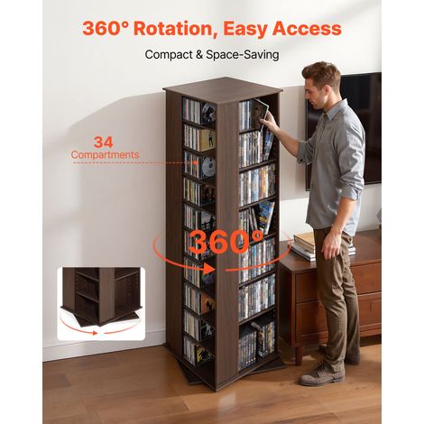Bibliothèque Étagère Rotative à 360°, Meuble de Rangement Multimédia, 34 Compartiments, Tour de Rangement pour CD, DVD, Livres, Col… (1/5)