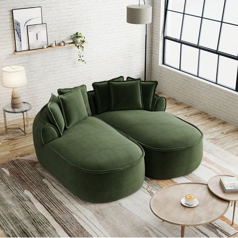 Sofas gerade - Modulares 2-Sitzer Sofa mit Kissen, rahmenloses Design, ohne Montage, in Chenille grün (1/5)