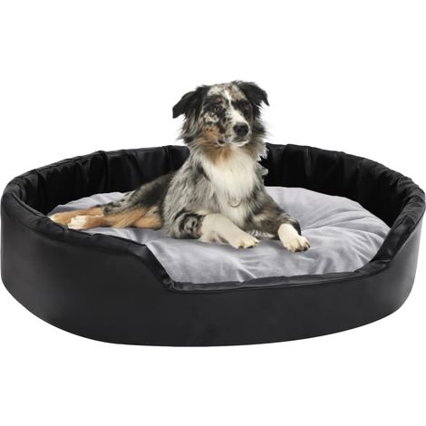 Panier pour chien, noir et gris, 90 x 79 x 20 cm, peluche et simili cuir