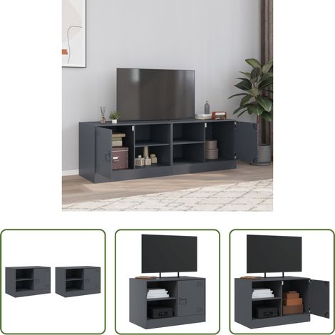 Schrank für Fernseher - TV-Schränke 2 Stk. Anthrazit 67x39x44 cm Stahl (1/5)