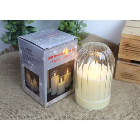 Vela LED de cristal, acanalada, con llama saltarina, 12 x 7,5 cm, BLANCA, SBU-2401W