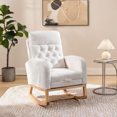 Fauteuil à bascule en bouclé blanc pour salon chambre et chambre (1/5)