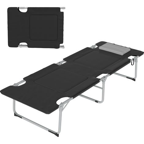 Cama plegable de camping, cama portátil para adultos con almohada extraíble, relleno de espuma, 183 x 66 x 33 cm, negra