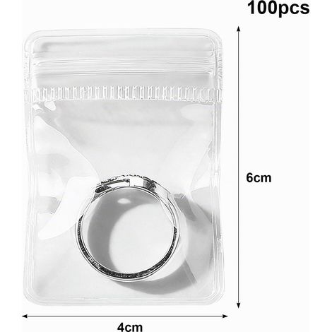 100 sacchetti trasparenti in PVC per gioielli, 4x6 cm, mini sacchetti di plastica con cerniera, bustine trasparenti antiossidante per confezionare anelli e gioielli. (1/5)