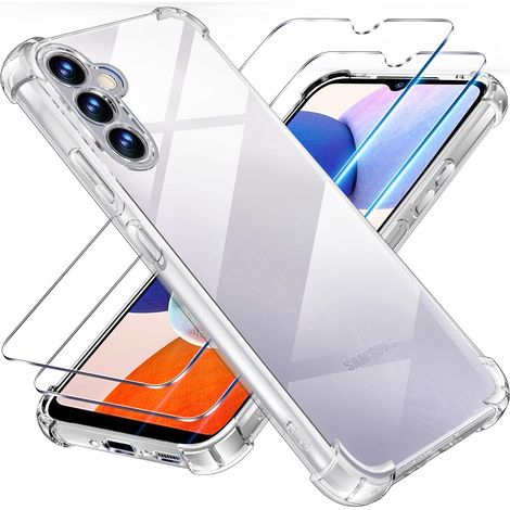 3 en 1 Verre Trempé et Coque pour Samsung A14 4G / A14 5G, [Coussin d'air Intégré] Anti-Jaunissement Souple TPU Bumper Coque Protection pour Samsung Galaxy A14 4G/ 5G 6.6", Transparente (1/5)