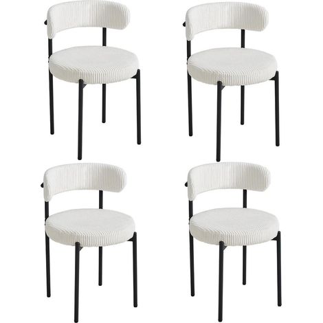 4er Set Esszimmerstühle Cord Weiß, Hohlrücken, Metallbeine (1/5)