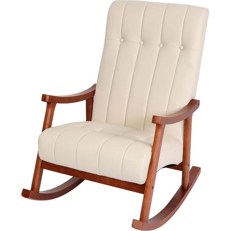 [NUNCA USADO] Silla mecedora HHG-624, sillón mecedora Sillón relax MVG, piel sintética color crema, estructura aspecto nogal